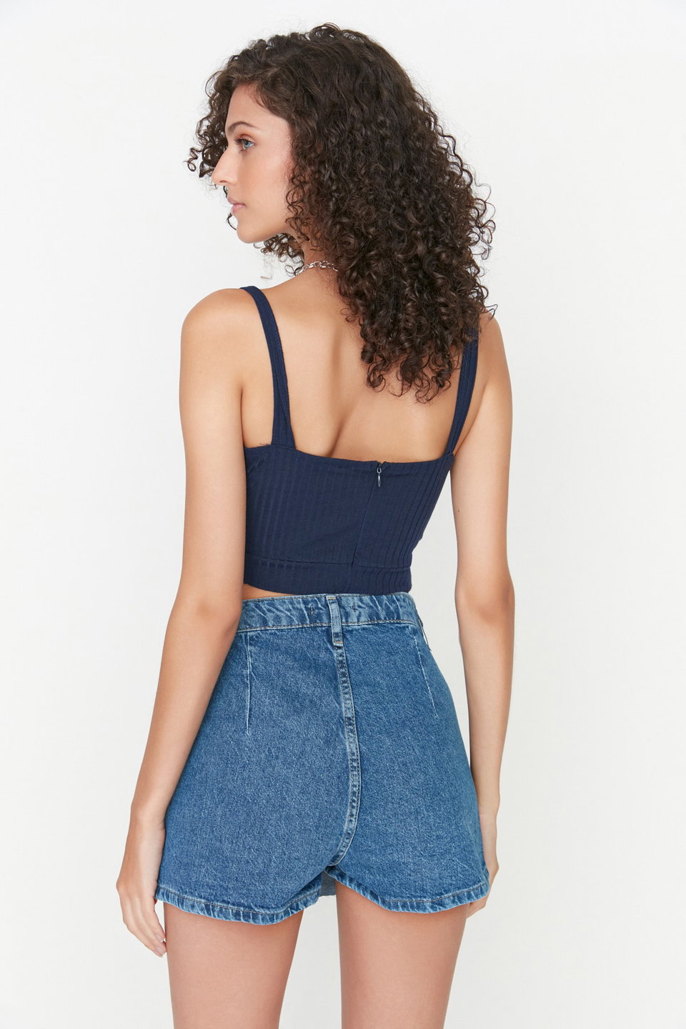 Pleated Regular Waist Mini Denim Shorts Skirt Twoss22Sr00163