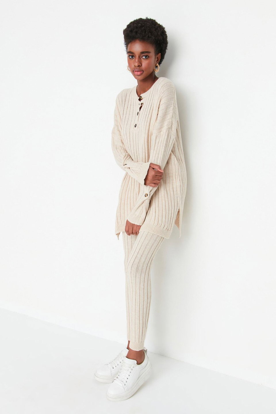 Ribbed Wide Pattern Knitwear Bottom-Top Set TWOAW22AU0039