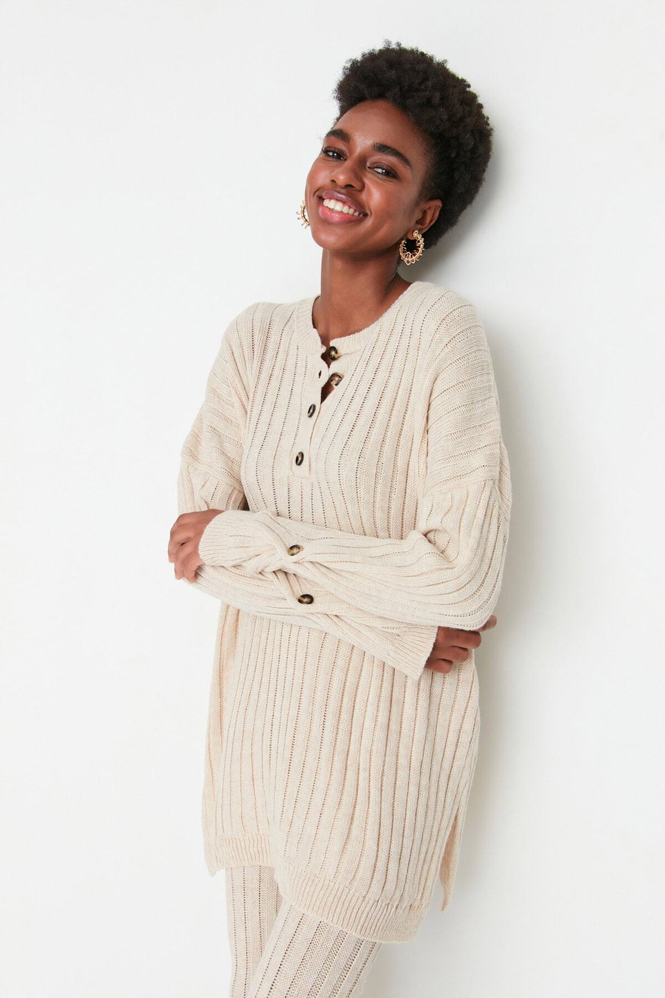Ribbed Wide Pattern Knitwear Bottom-Top Set TWOAW22AU0039