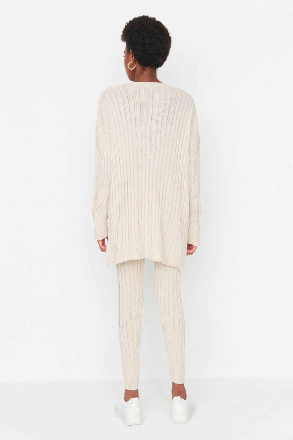 Ribbed Wide Pattern Knitwear Bottom-Top Set TWOAW22AU0039