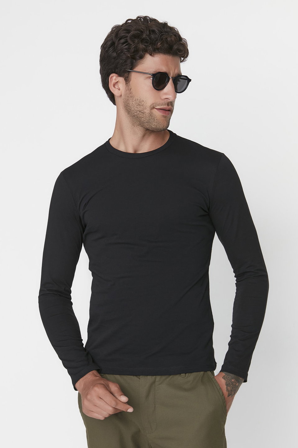 Basic Regular/Normal Cut Crew Neck Long Sleeve 100% Cotton T-shirt TMNAW21TS0208