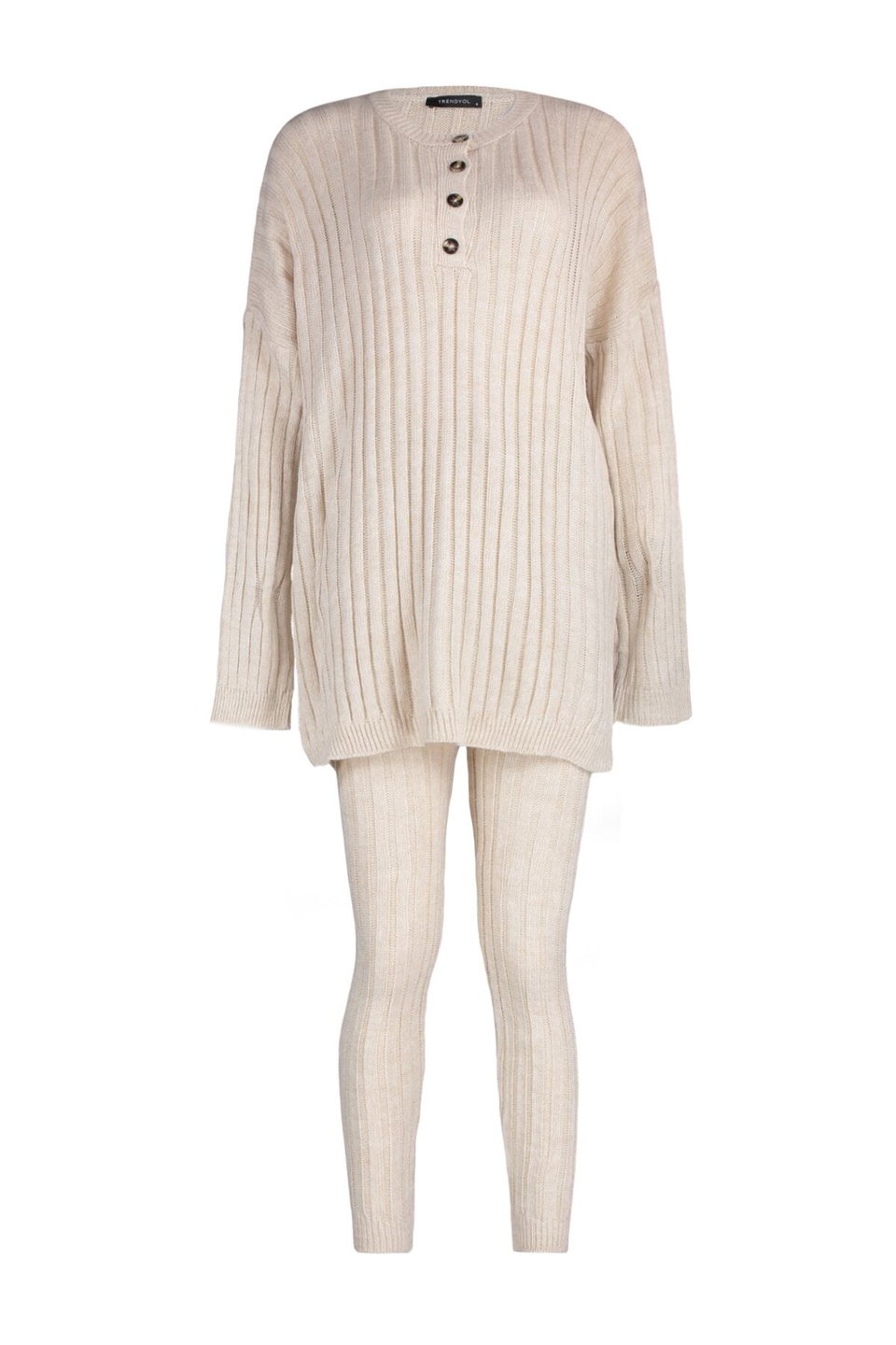 Ribbed Wide Pattern Knitwear Bottom-Top Set TWOAW22AU0039