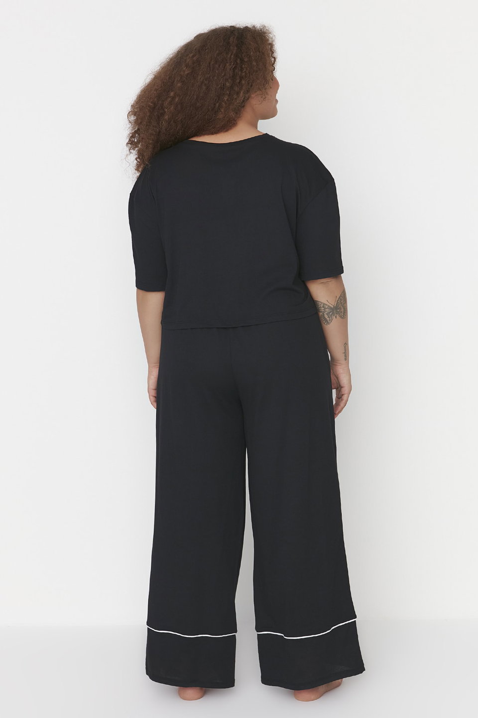 Printed Wide Leg Crop Boy Knitted Pajama Set TBBAW23AI00040