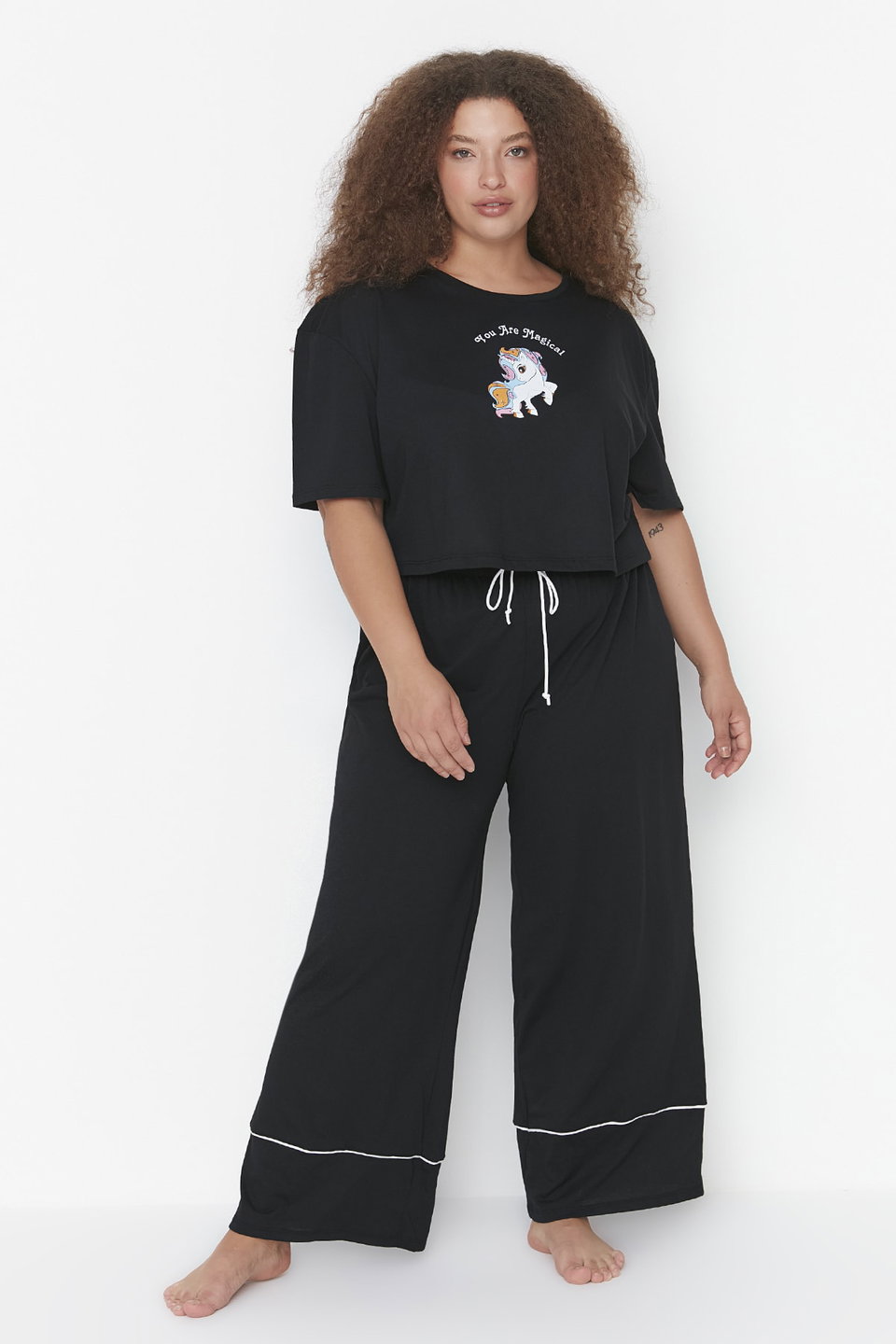 Printed Wide Leg Crop Boy Knitted Pajama Set TBBAW23AI00040