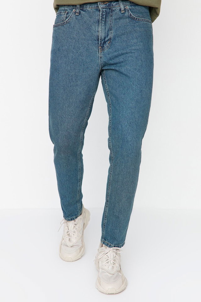 Navy blue - Navy Blue Green Antique Look 100% Cotton Relax Fit Boyfriend Jeans TMNAW23JE00043