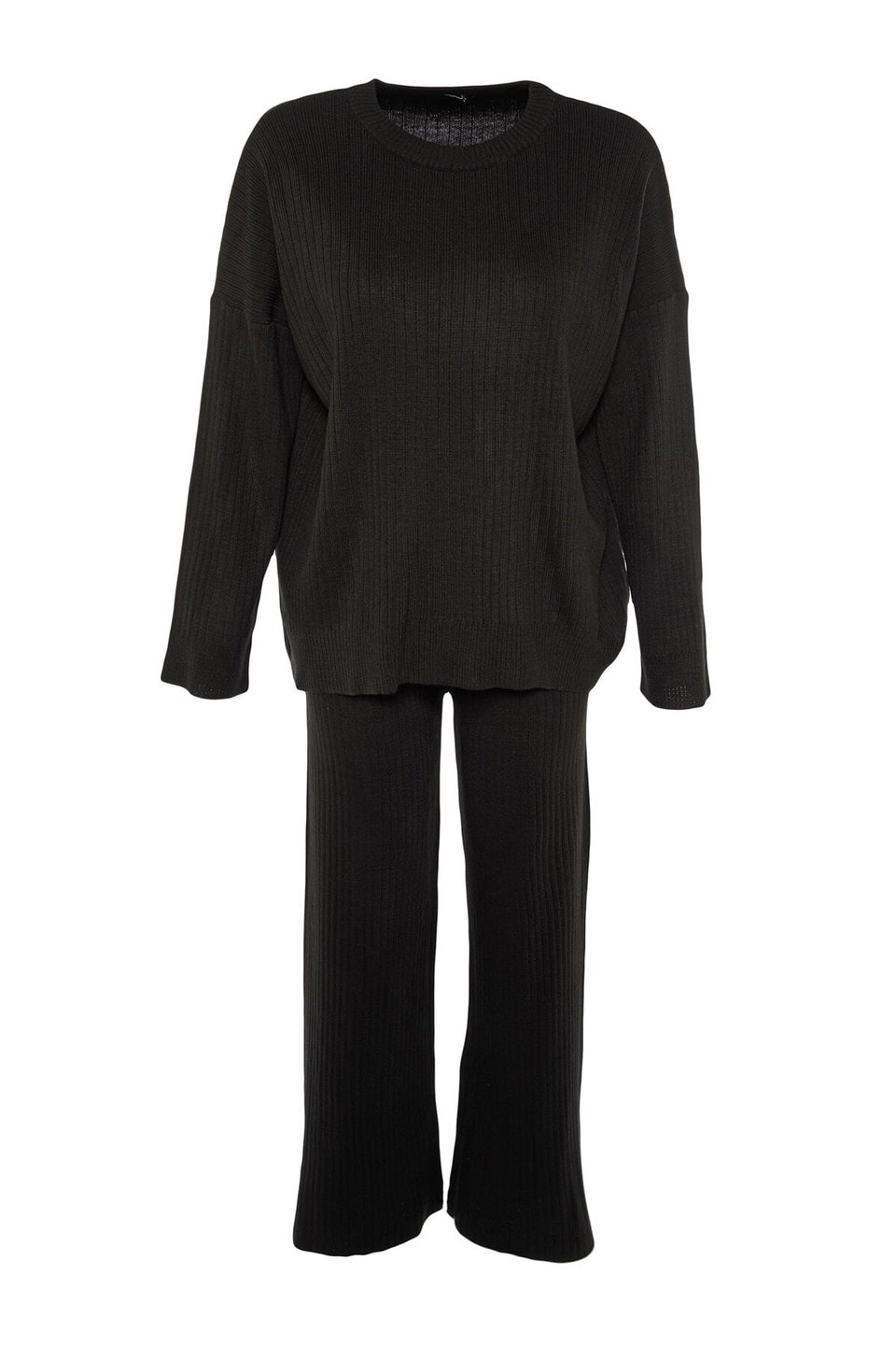 Wide Pattern Basic Ribbed Knitwear Bottom-Top Set TWOSS20AU0084
