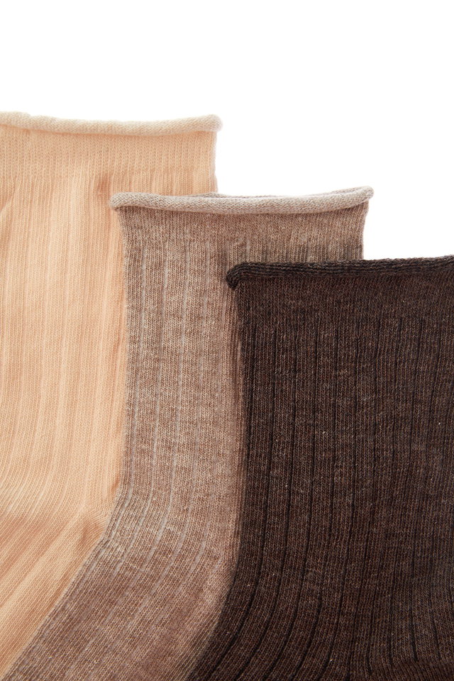 Brown-Multicolor - 3-Pack Multi Color Cotton Knitted Socket Socks THMAW23CO00115