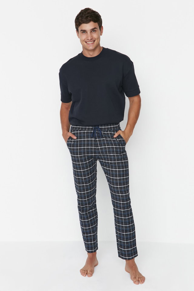 Dark Blue-Blue - Navy Blue-Red Plaid Regular Fit Woven Unisex Pajama Bottom Tracksuit TMNAW23PJ00014