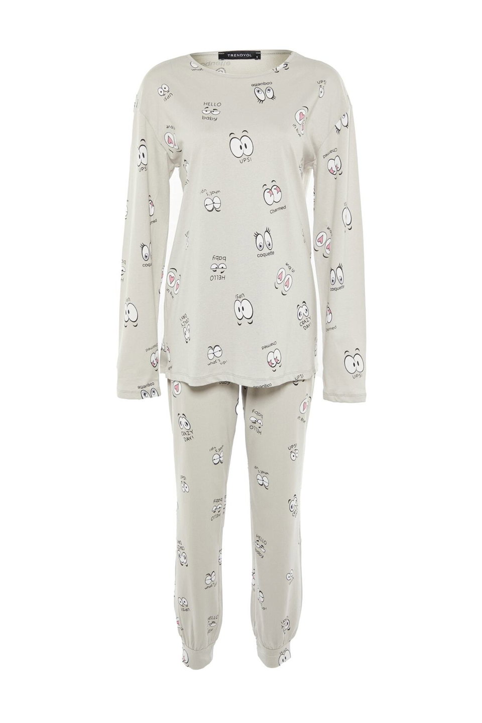 100% Cotton Eye Patterned T-shirt-Jogger Knitted Pajama Set THMAW22PT0270