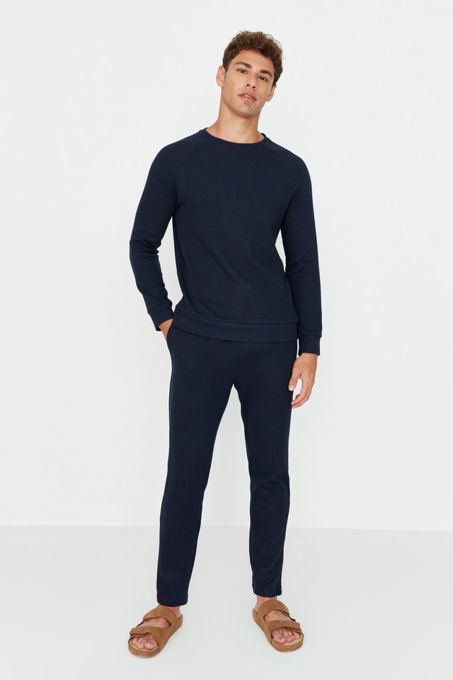 Navy blue - Green Regular Fit Waffle Knitted Pajama Set TMNAW23PT00015
