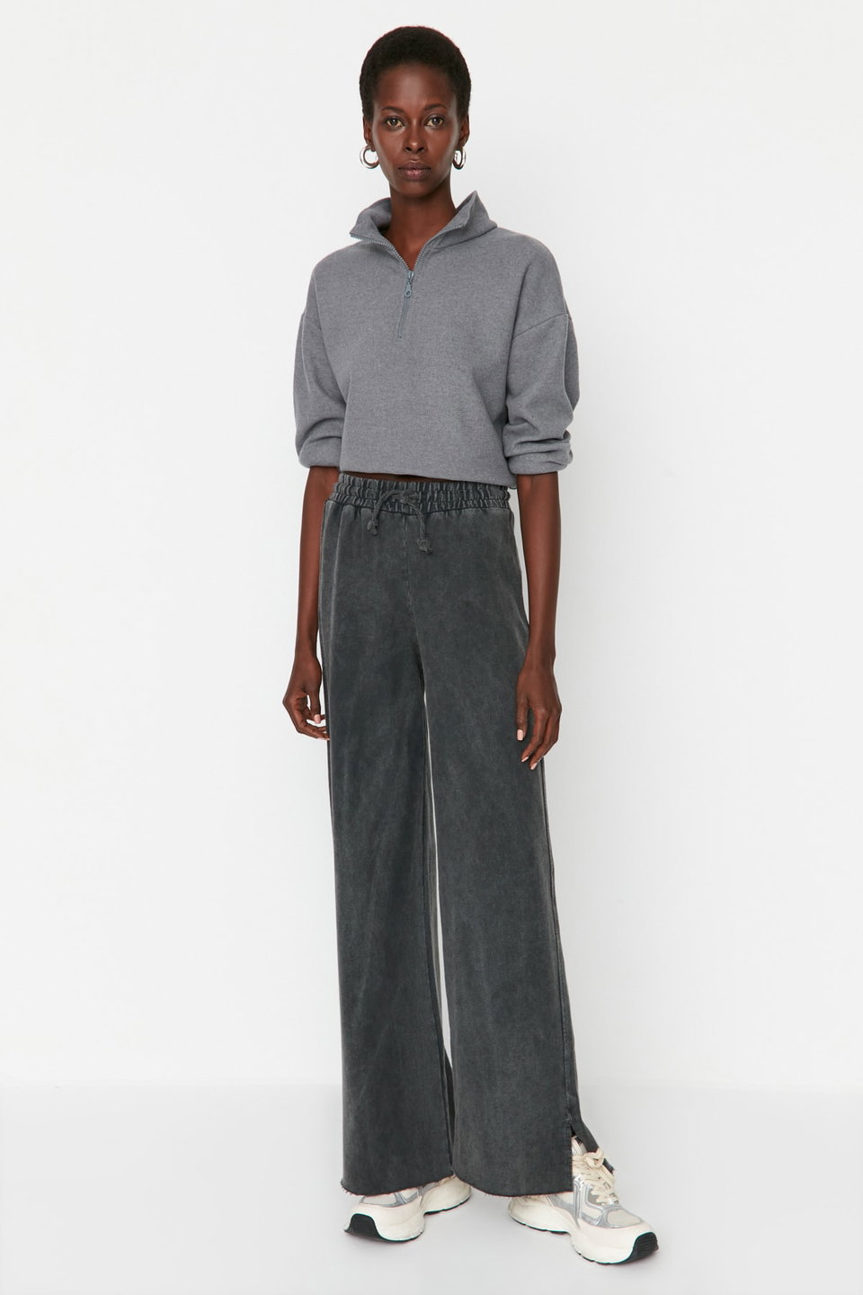 Faded Effect Wide Leg/Wide Leg Normal Waist Thin Knitted Sweatpants Trousers TWOAW22EA0426