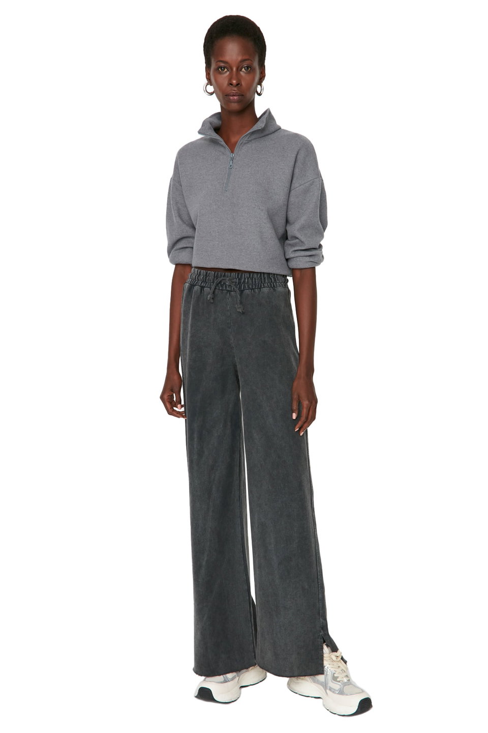Faded Effect Wide Leg/Wide Leg Normal Waist Thin Knitted Sweatpants Trousers TWOAW22EA0426