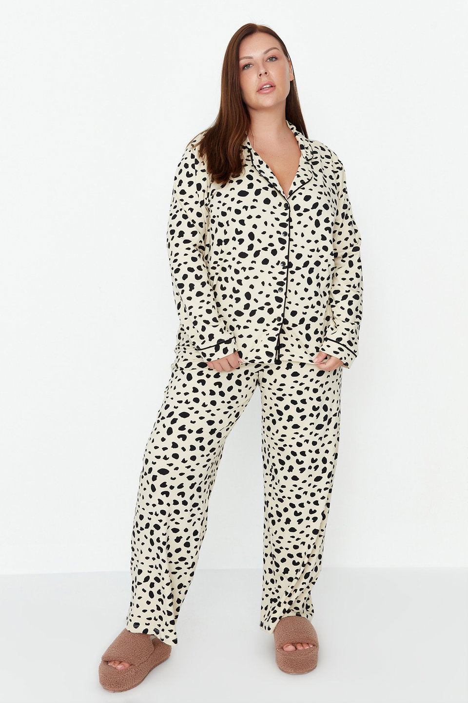 Multicolored Animal Patterned Shirt Collar Knitted Pajama Set TBBAW23AI00015