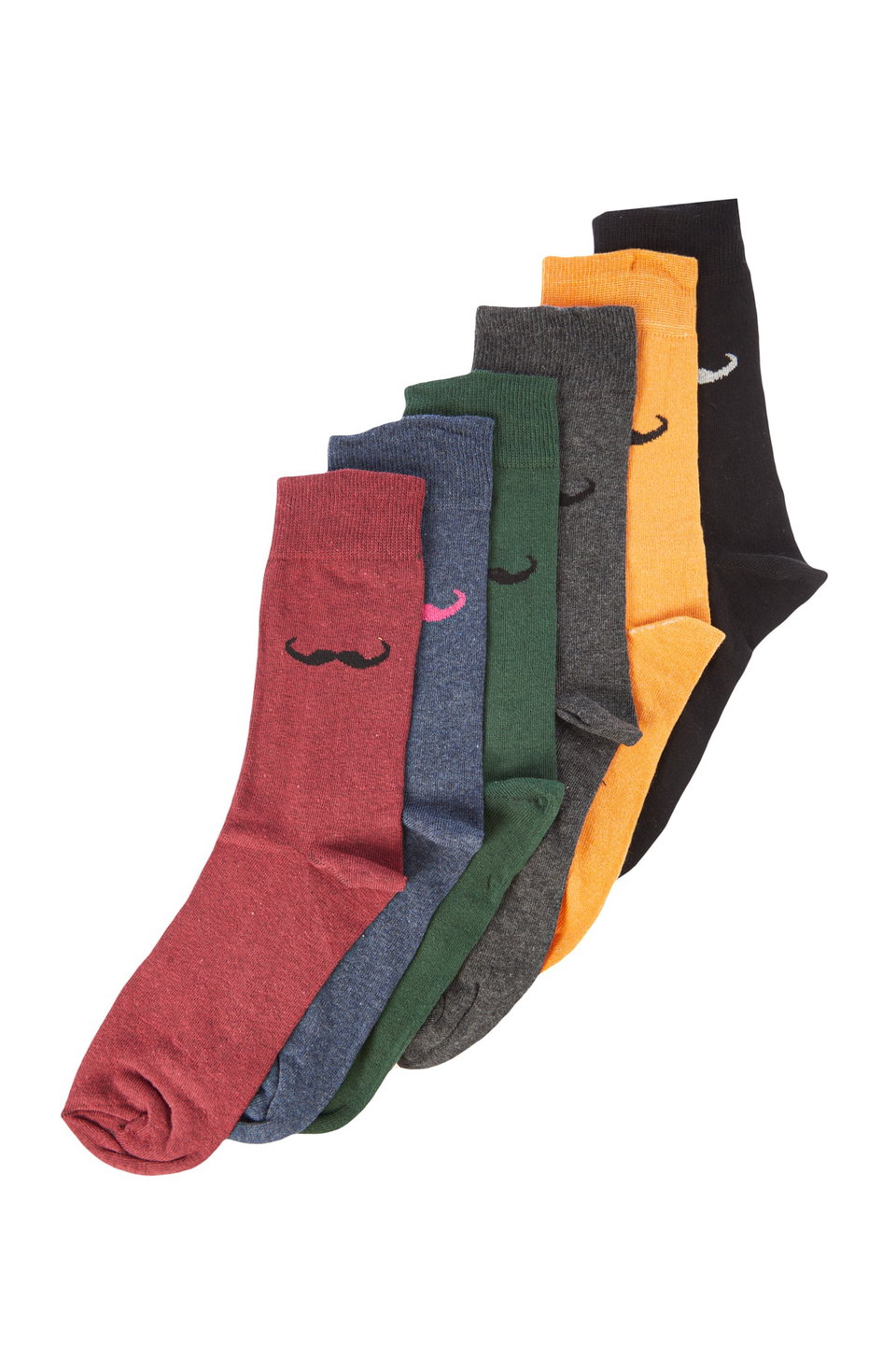 Multicolored Moustache Patterned 7-Pack Socks-Long Socks TMNAW20CO0016