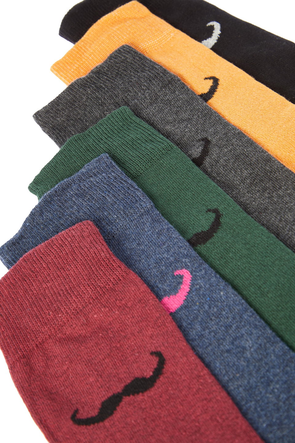 Multicolored Moustache Patterned 7-Pack Socks-Long Socks TMNAW20CO0016