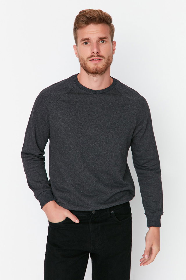 Anthracite Melange - Anthracite Melange Regular/Normal Cut Fleece Inside/Warm Sweatshirt TMNAW23SW00189
