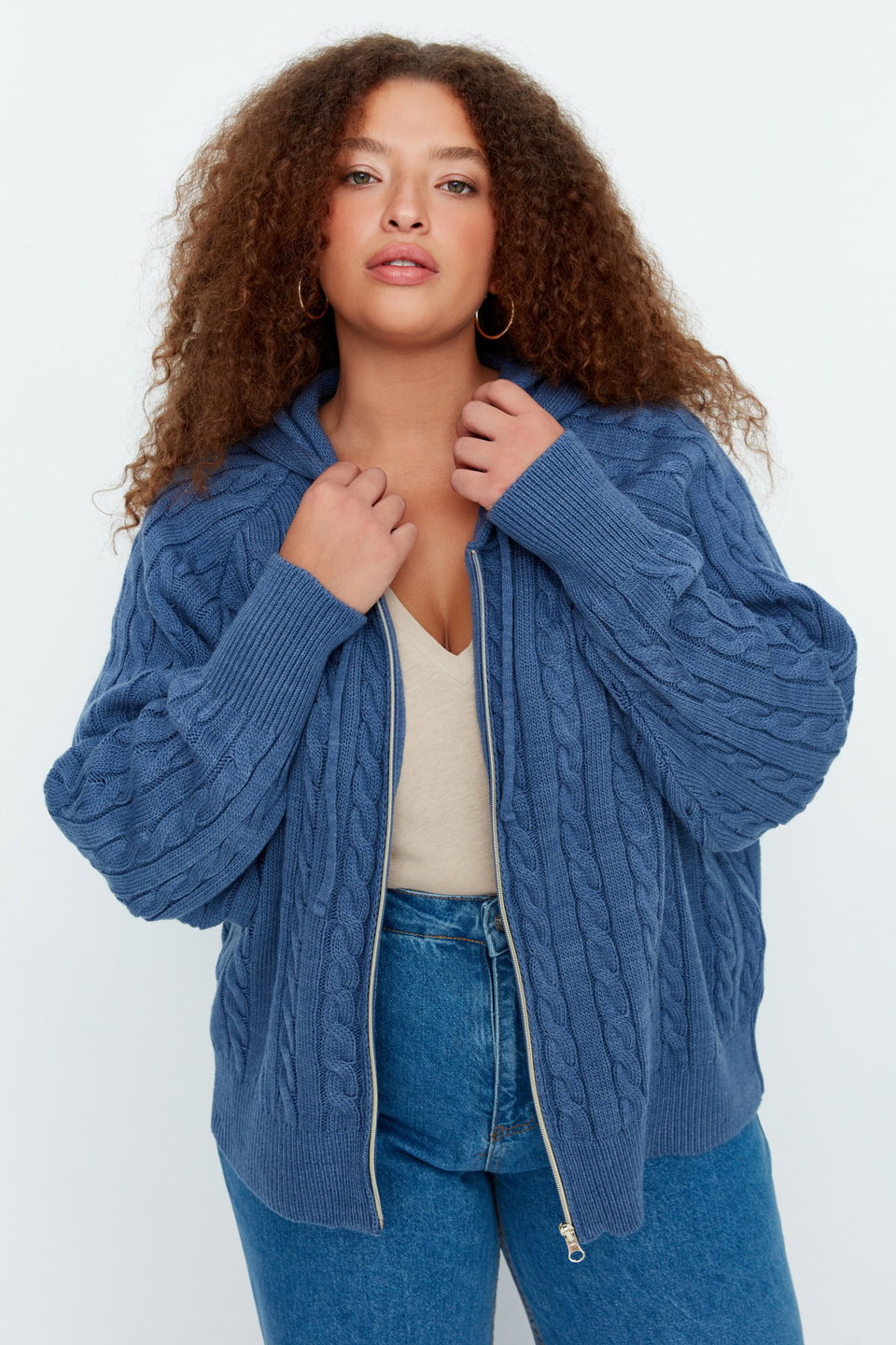 Hooded Zippered Knitwear Cardigan TBBAW23AV00051