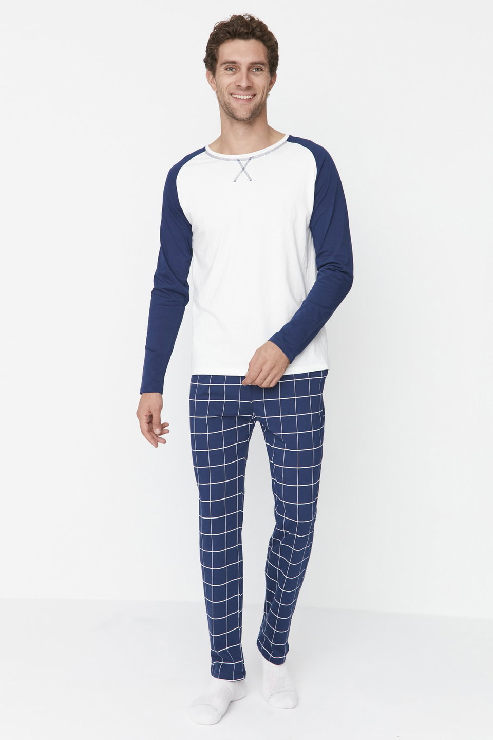 100% Cotton Regular Fit Plaid Knitted Pajama Set THMAW21PT0879