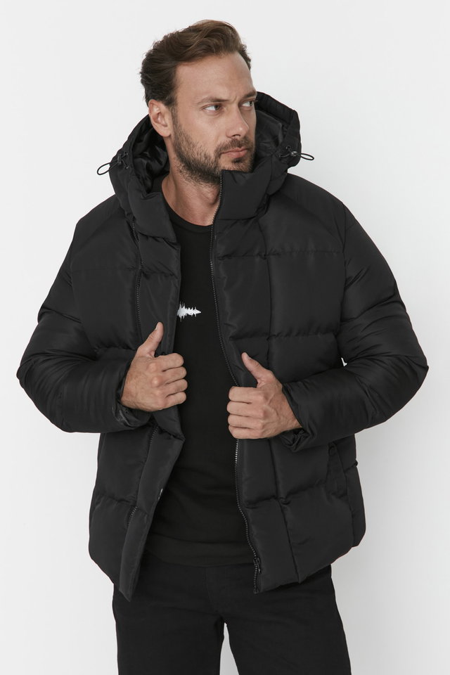 Black - Black Oversize Water and Wind Resistant Puffer Winter Jacket TMNAW23MO00086