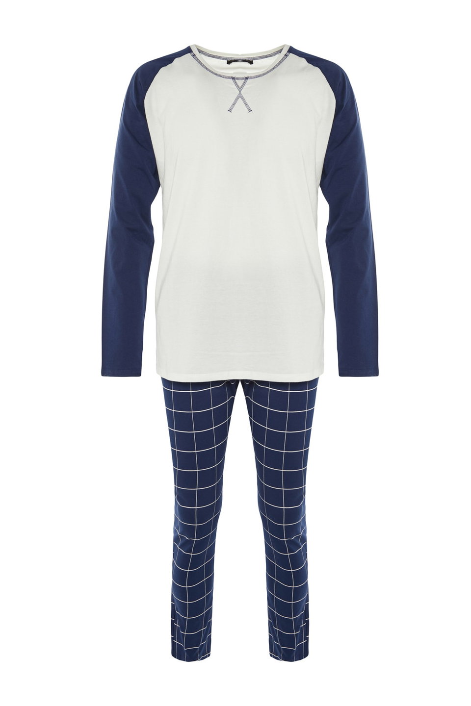 100% Cotton Regular Fit Plaid Knitted Pajama Set THMAW21PT0879
