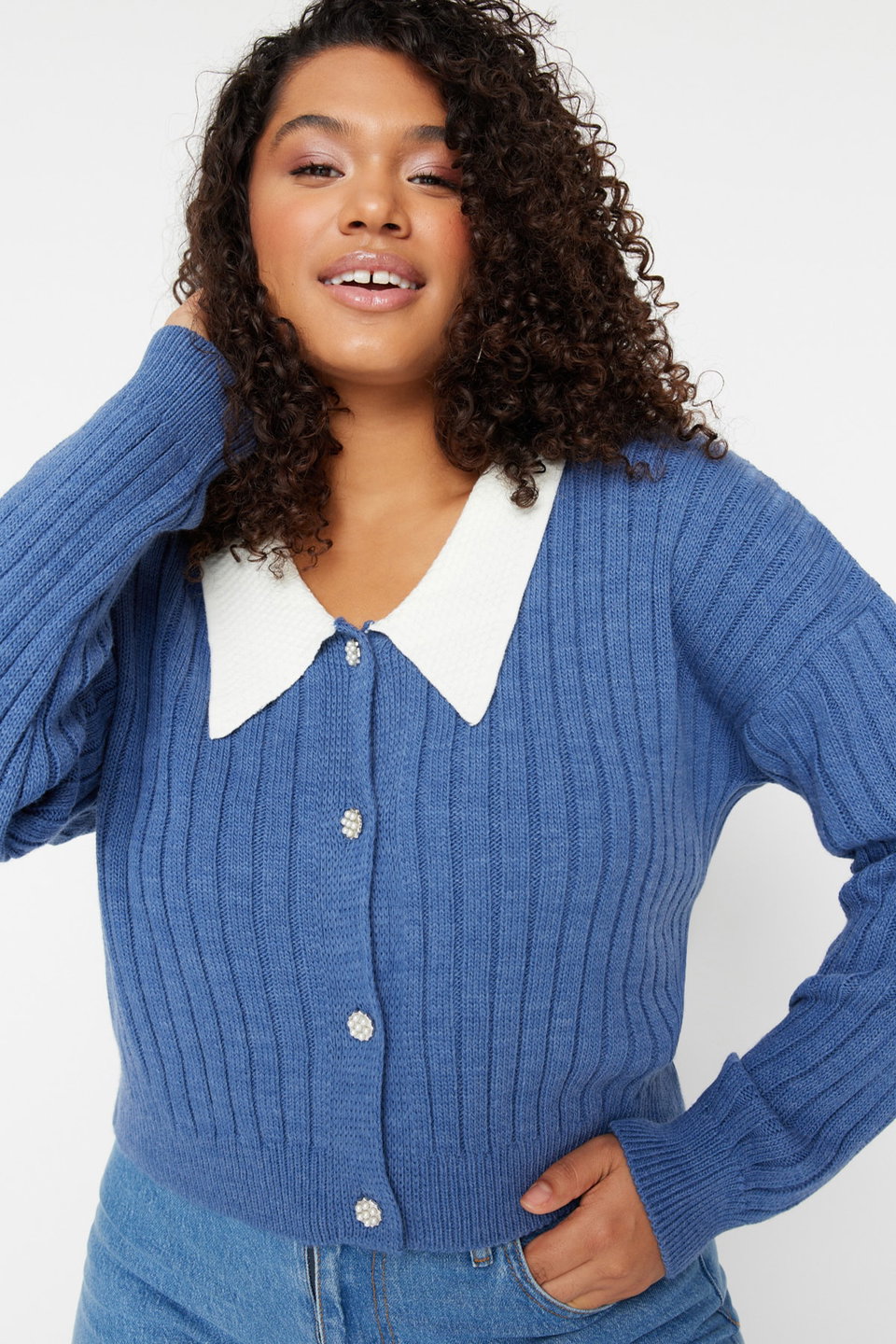 Ribbed Collar Detailed Buttoned Knitwear Cardigan Tbbaw23Av00084