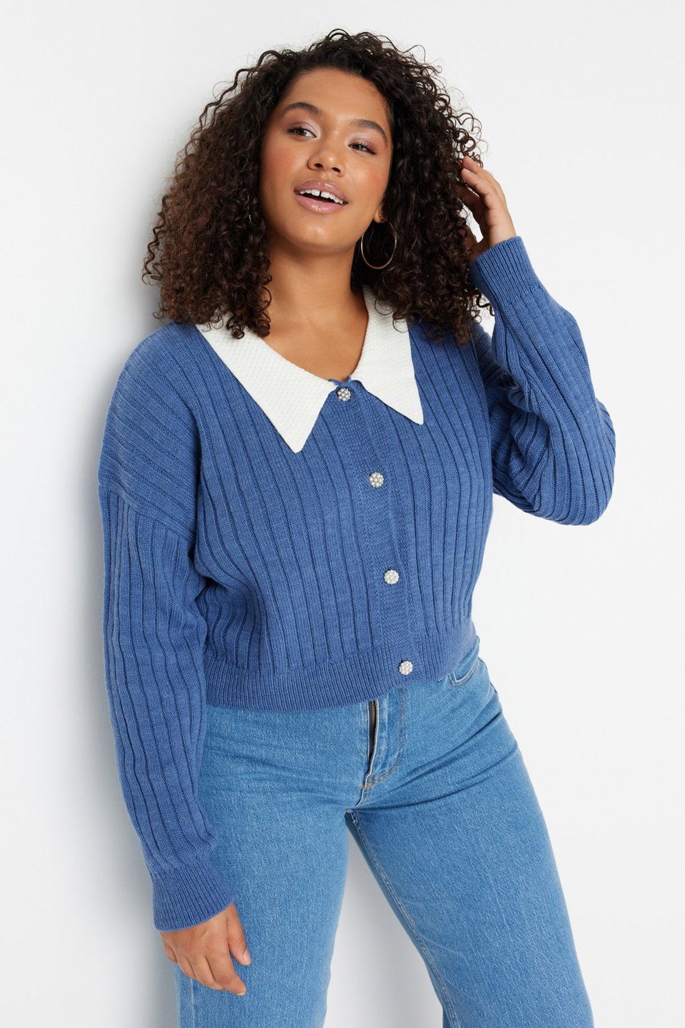 Ribbed Collar Detailed Buttoned Knitwear Cardigan Tbbaw23Av00084