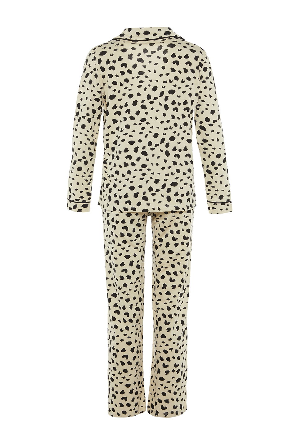 100% Cotton Leopard Patterned Shirt-Pants Knitted Pajama Set THMAW21PT0489