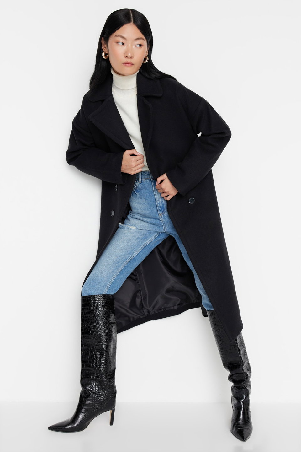 Oversize Wide Cut Long Wool Cachet Coat TWOAW21KB0038