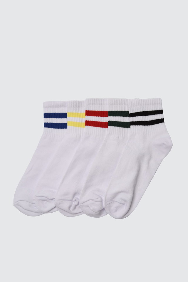 Very colorful - White 5-Pack Colorful Striped College-Tennis-Medium Socks TMNSS20CO0005
