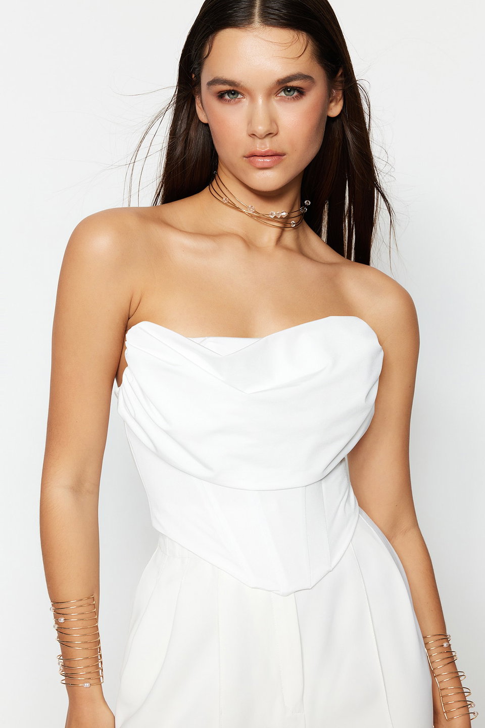 Underwire Detailed Knitted Satin Bustier TPRSS23BS00006