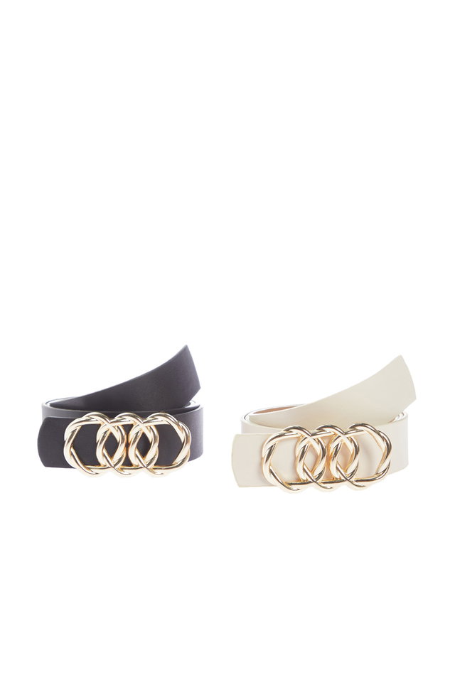 Black-Beige - Pack of 2 Black-Beige Leather Look Women's Belt TWOSS23KE00011