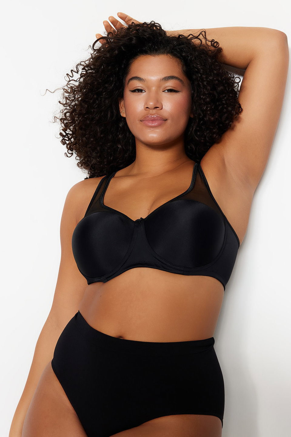 Fixed Cup Underwire Mesh Detailed Gathering Ironable Plus Size Bra Tbbaw23Cw00004