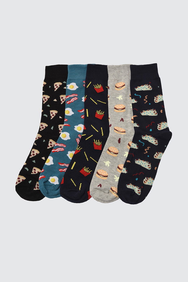 Very colorful - Multicolored Food Patterned 5-Pack Ankle Socks TMNSS21CO0075