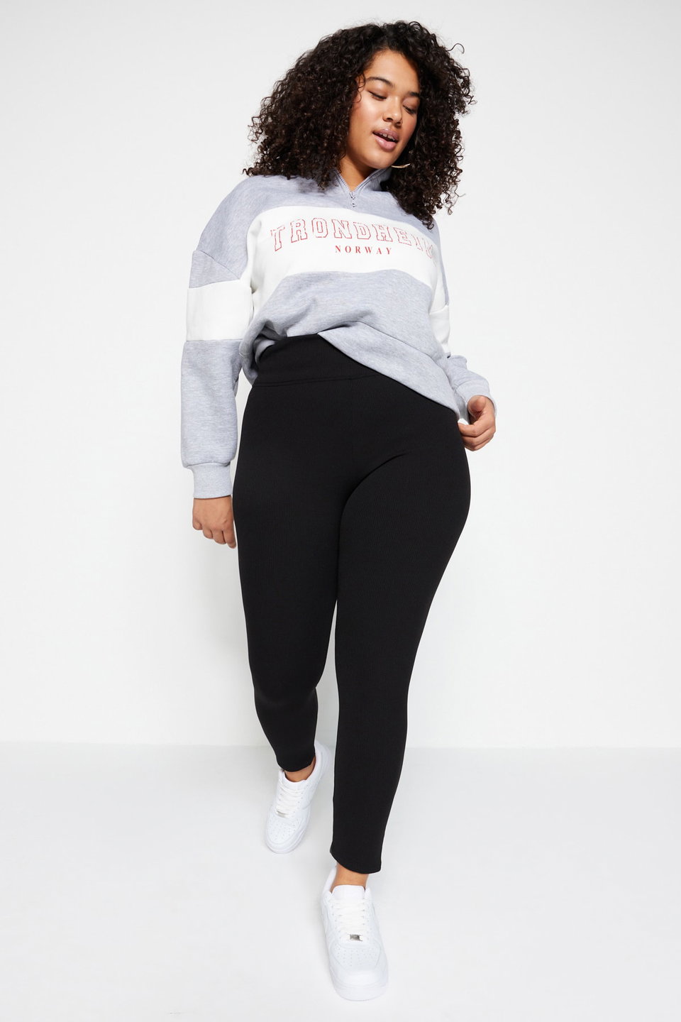 High Waist Polar Fleece Ribbed Knit Plus Size Leggings TBBAW23BV00017