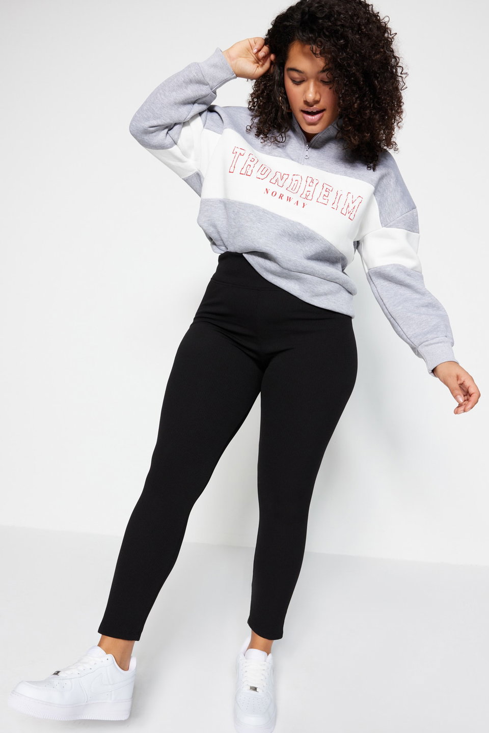 High Waist Polar Fleece Ribbed Knit Plus Size Leggings TBBAW23BV00017