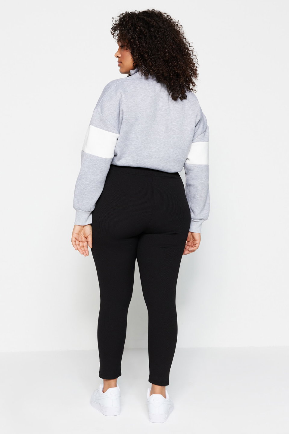 High Waist Polar Fleece Ribbed Knit Plus Size Leggings TBBAW23BV00017