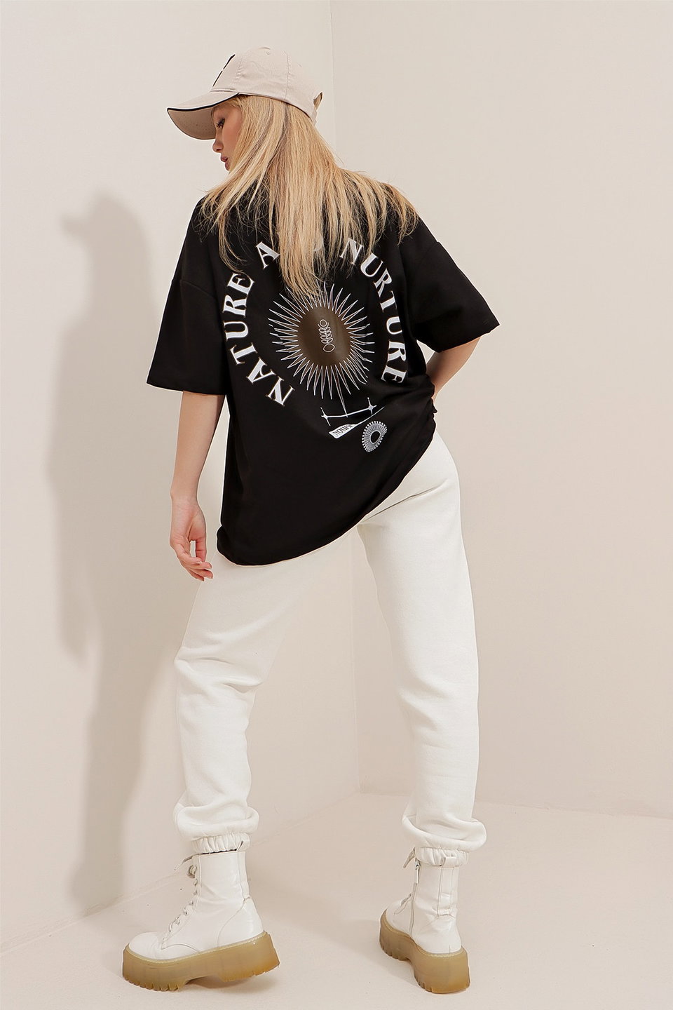 Women's Crew Neck Printed Oversize Unisex T-Shirt ALC-X9577