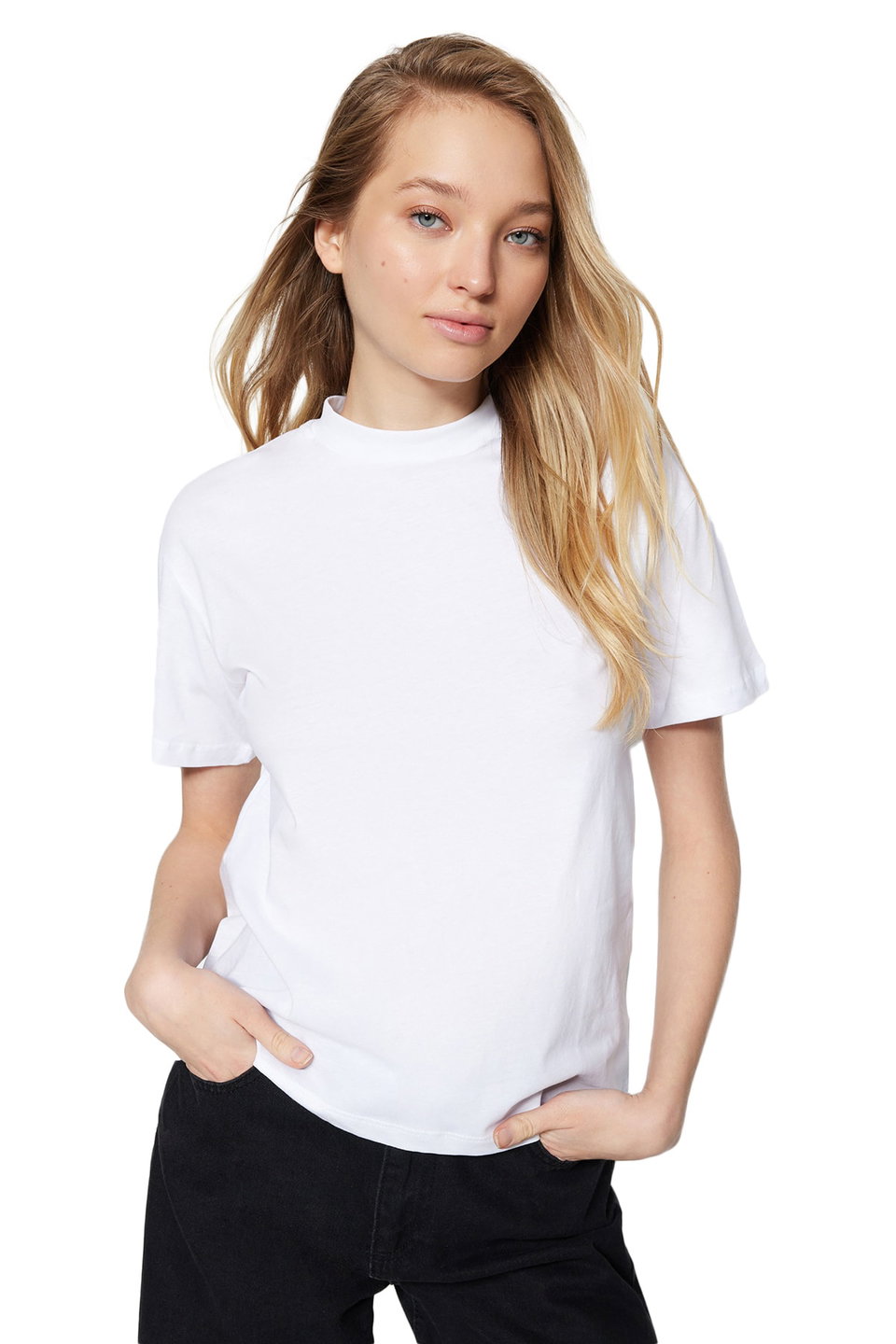 Oil 2 Pack 100% Cotton Basic Stand Collar Knitted T-Shirt TWOSS20TS1500