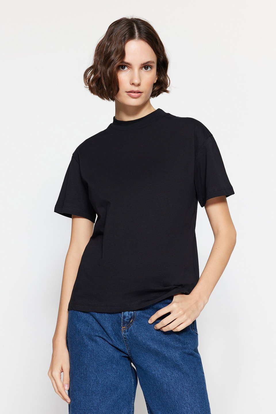Oil 2 Pack 100% Cotton Basic Stand Collar Knitted T-Shirt TWOSS20TS1500