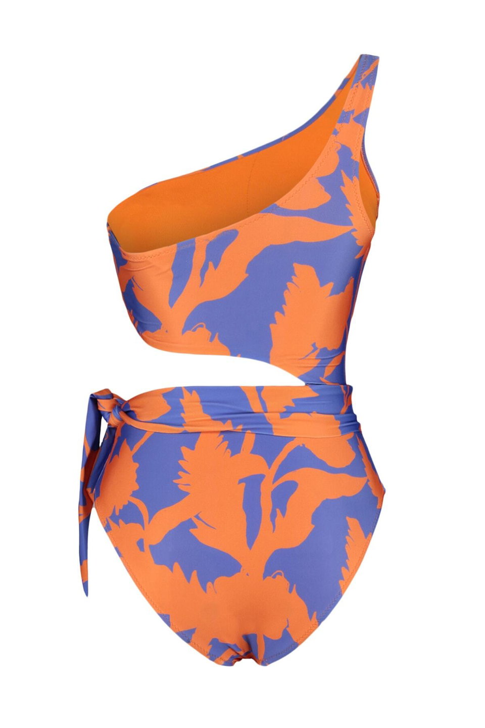 Tropical Patterned One Shoulder Cut Out/Windowed Regular Swimsuit TBESS22MA0197