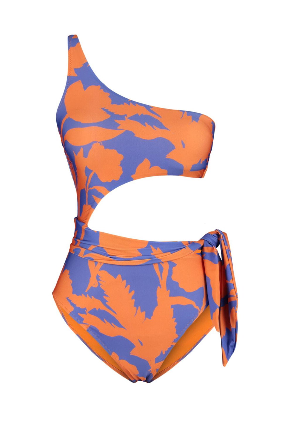 Tropical Patterned One Shoulder Cut Out/Windowed Regular Swimsuit TBESS22MA0197