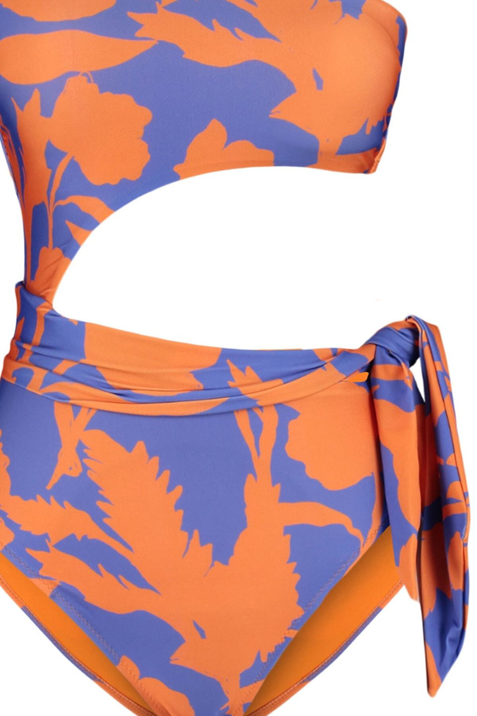 Tropical Patterned One Shoulder Cut Out/Windowed Regular Swimsuit TBESS22MA0197