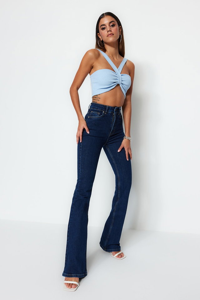 Dark blue - Dark blue super high waist comfort/flexible flare jeans twoss23je00064