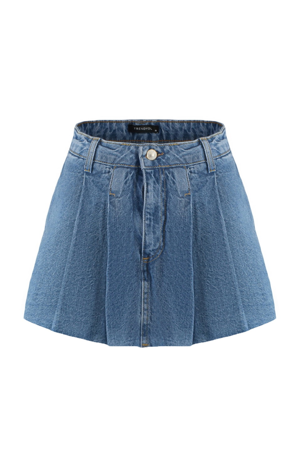 Pleated Regular Waist Mini Denim Shorts Skirt Twoss22Sr00163