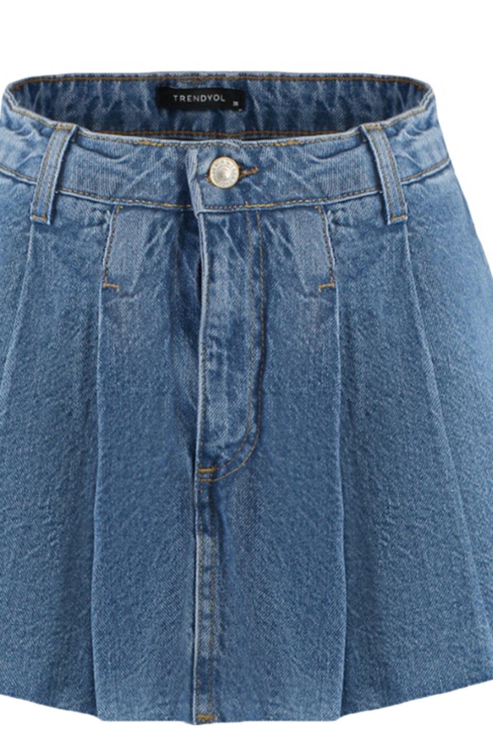 Pleated Regular Waist Mini Denim Shorts Skirt Twoss22Sr00163