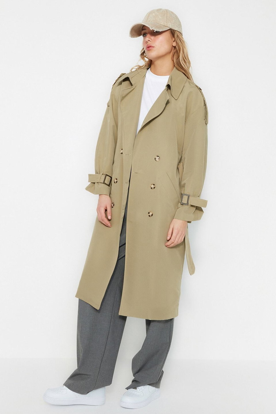 Belted Windbreaker Detailed, Water-repellent Long Trench Coat TWOSS21EN0005