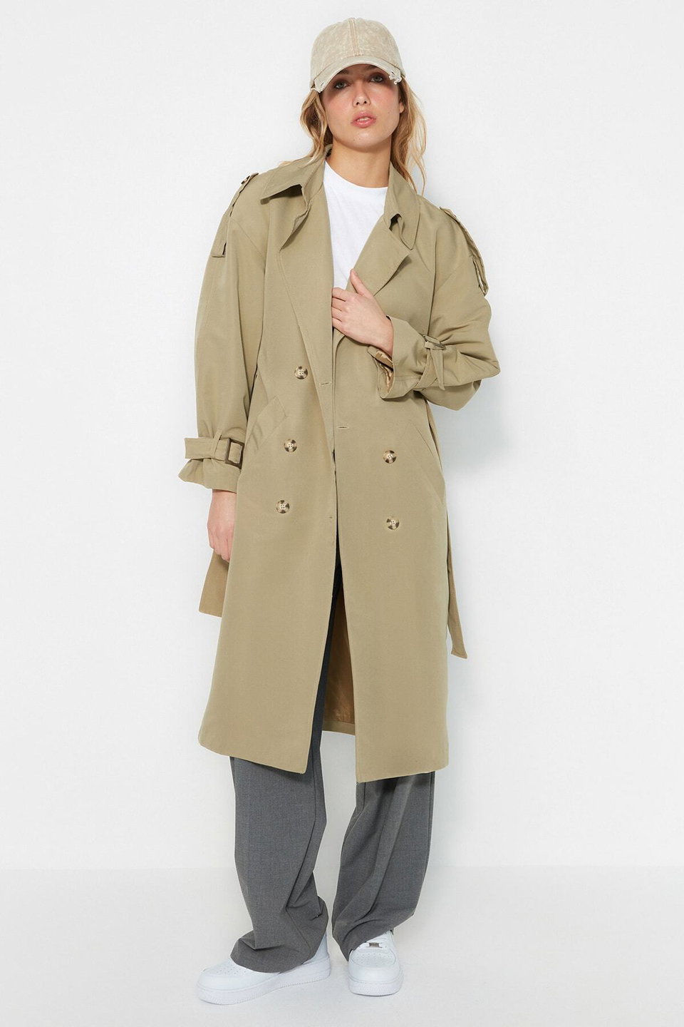 Belted Windbreaker Detailed, Water-repellent Long Trench Coat TWOSS21EN0005