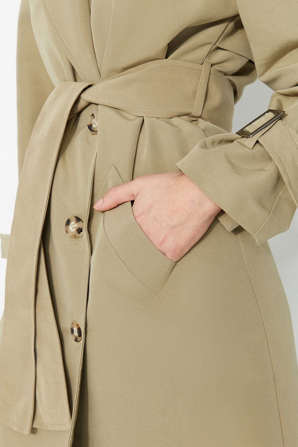 Belted Windbreaker Detailed, Water-repellent Long Trench Coat TWOSS21EN0005