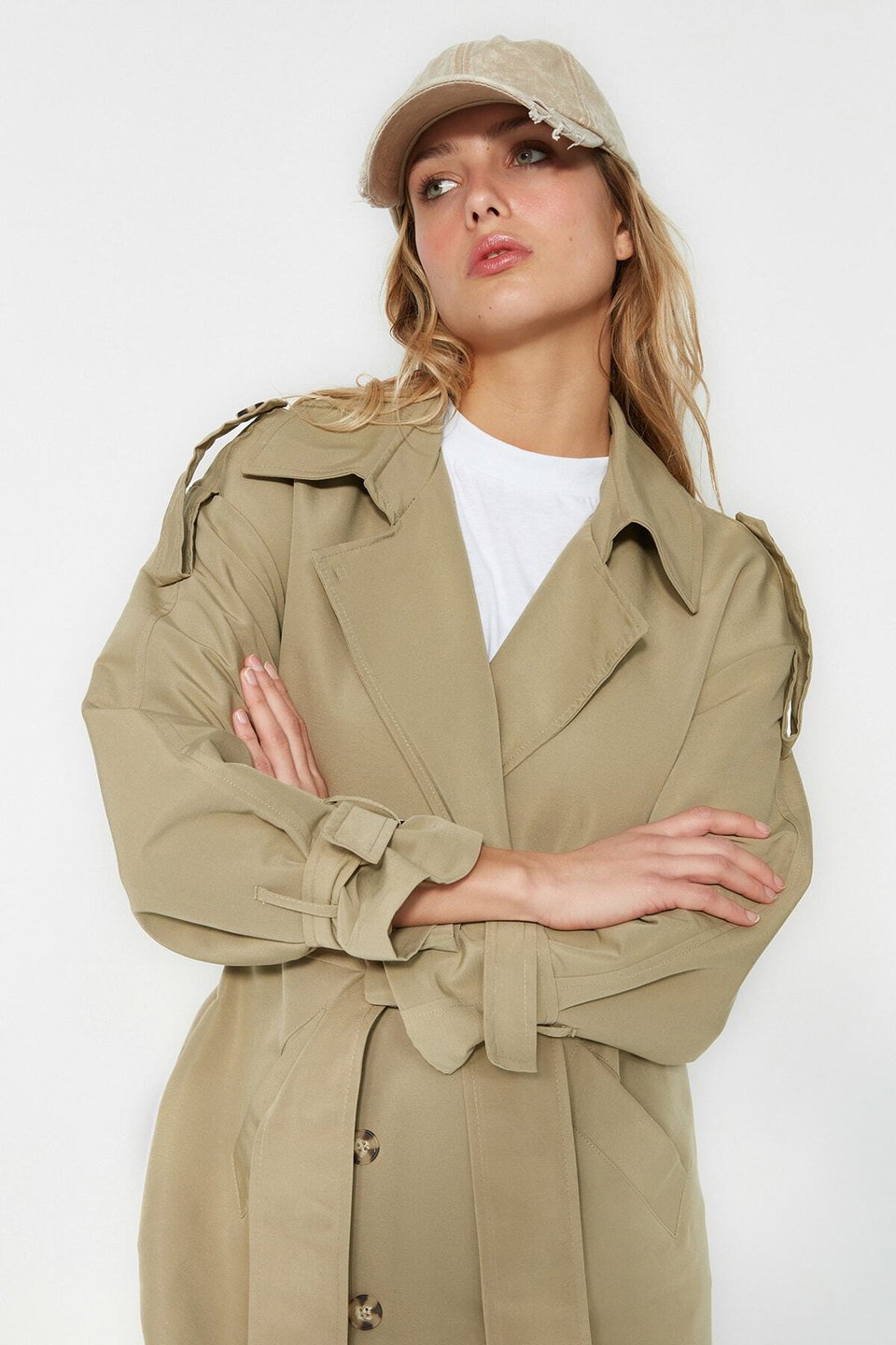 Belted Windbreaker Detailed, Water-repellent Long Trench Coat TWOSS21EN0005