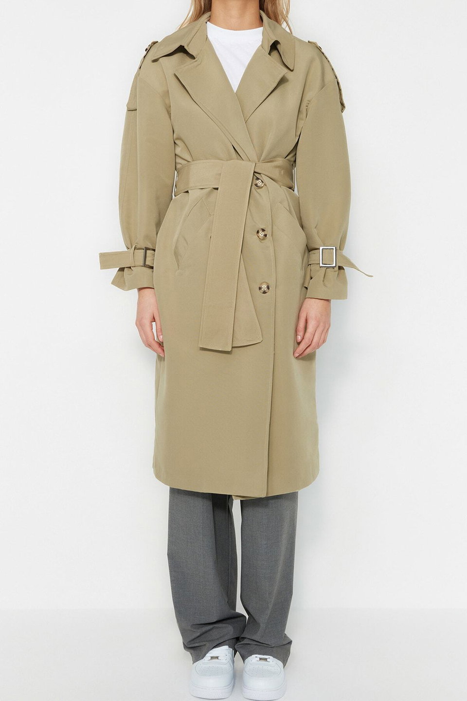 Belted Windbreaker Detailed, Water-repellent Long Trench Coat TWOSS21EN0005